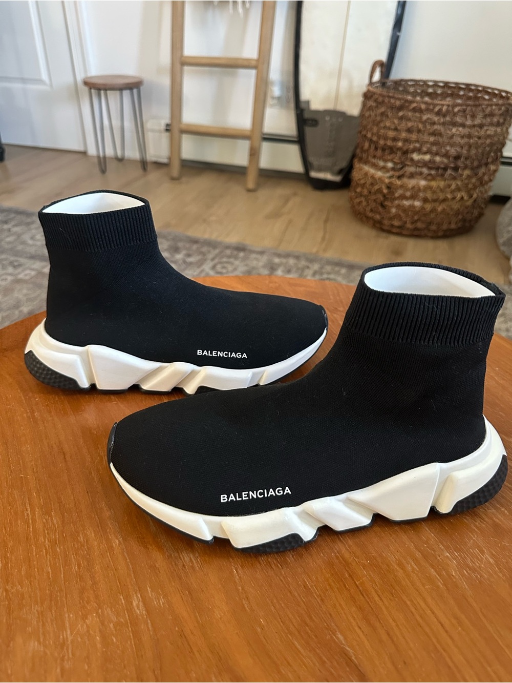 Balenciaga Black and White Speed Trainer Sock Sneakers